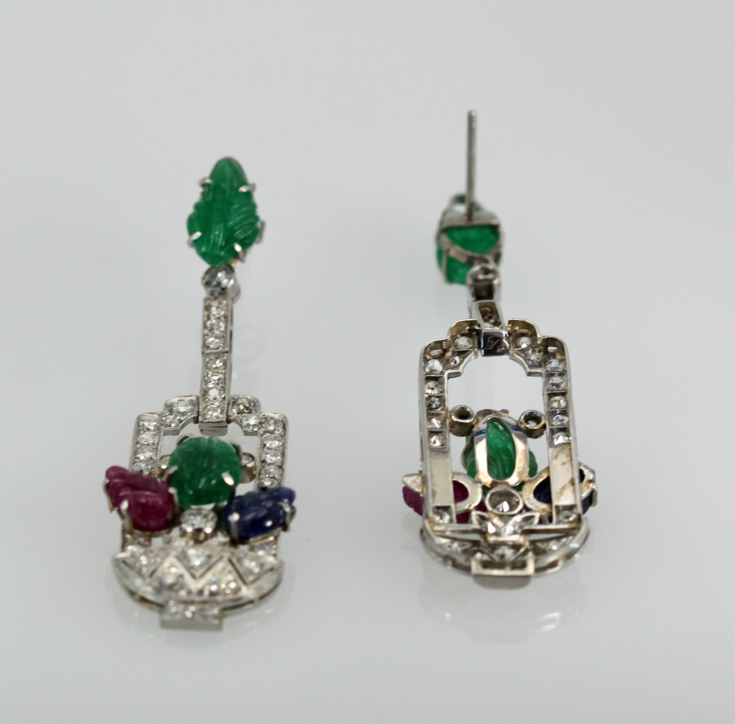 Tutti Frutti Diamond Drop Earrings In Good Condition In North Hollywood, CA