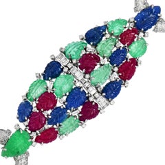 Tutti Frutti Diamond Emerald Ruby Sapphire 73.50cttw 18K Gold Bracelet