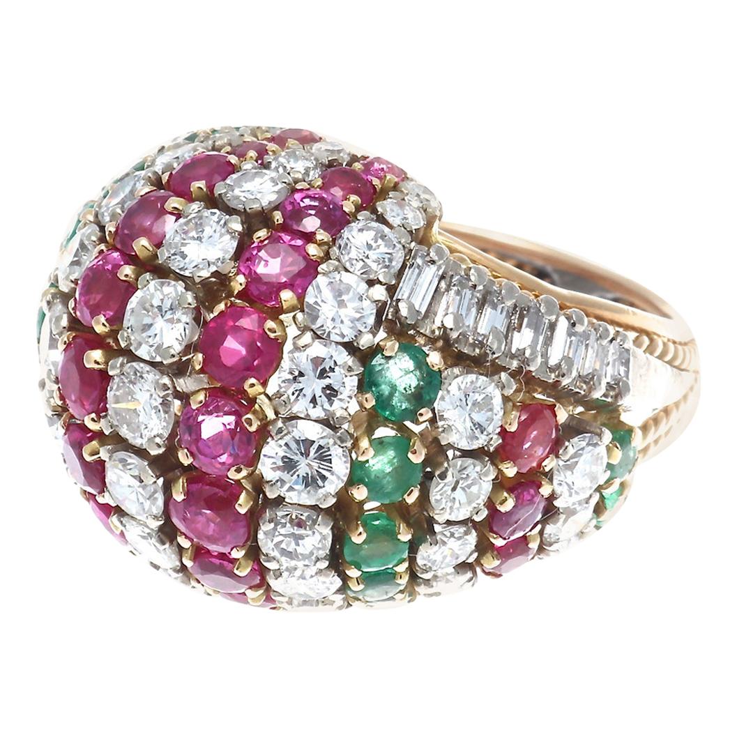 Tutti Frutti Diamond Ruby Emerald Gold Cocktail Ring