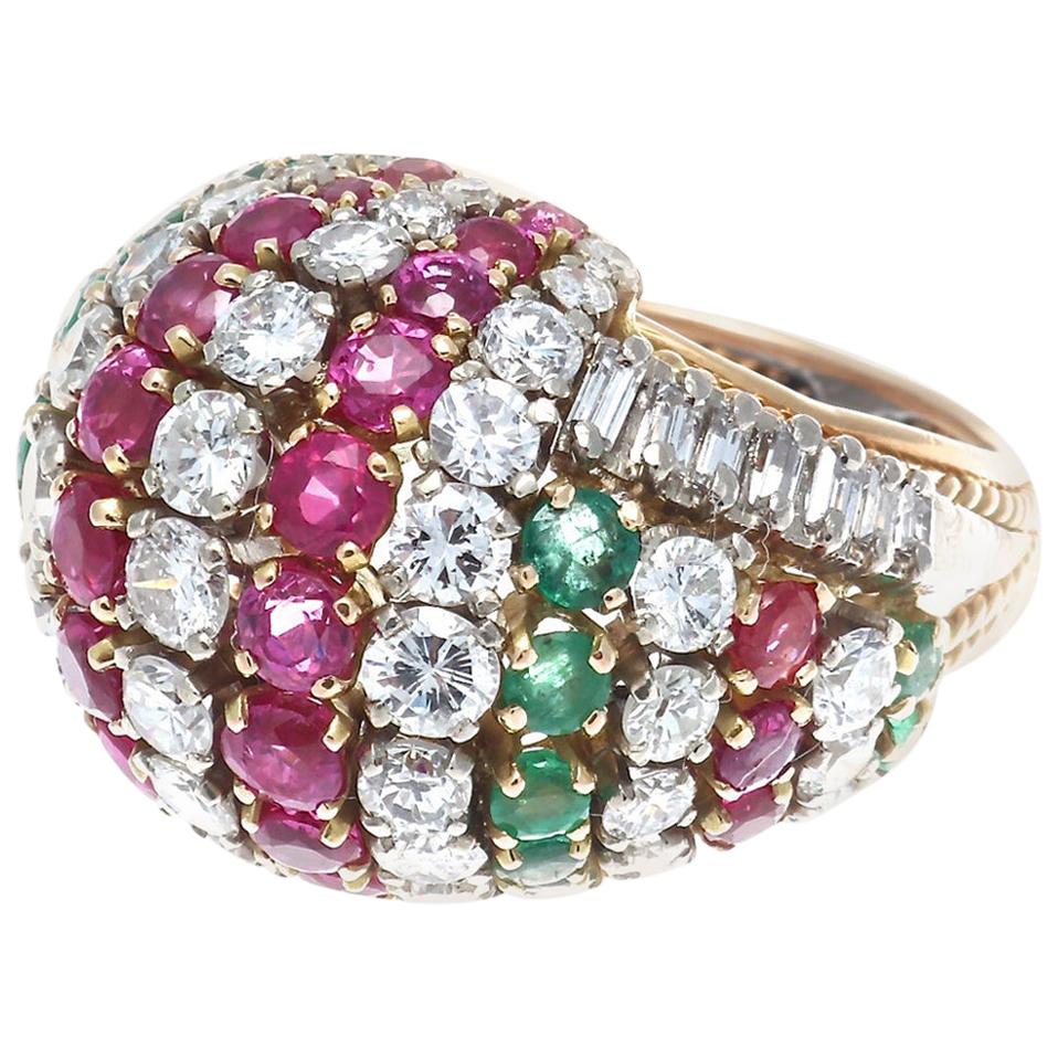 Tutti Frutti Diamond Ruby Emerald Gold Cocktail Ring