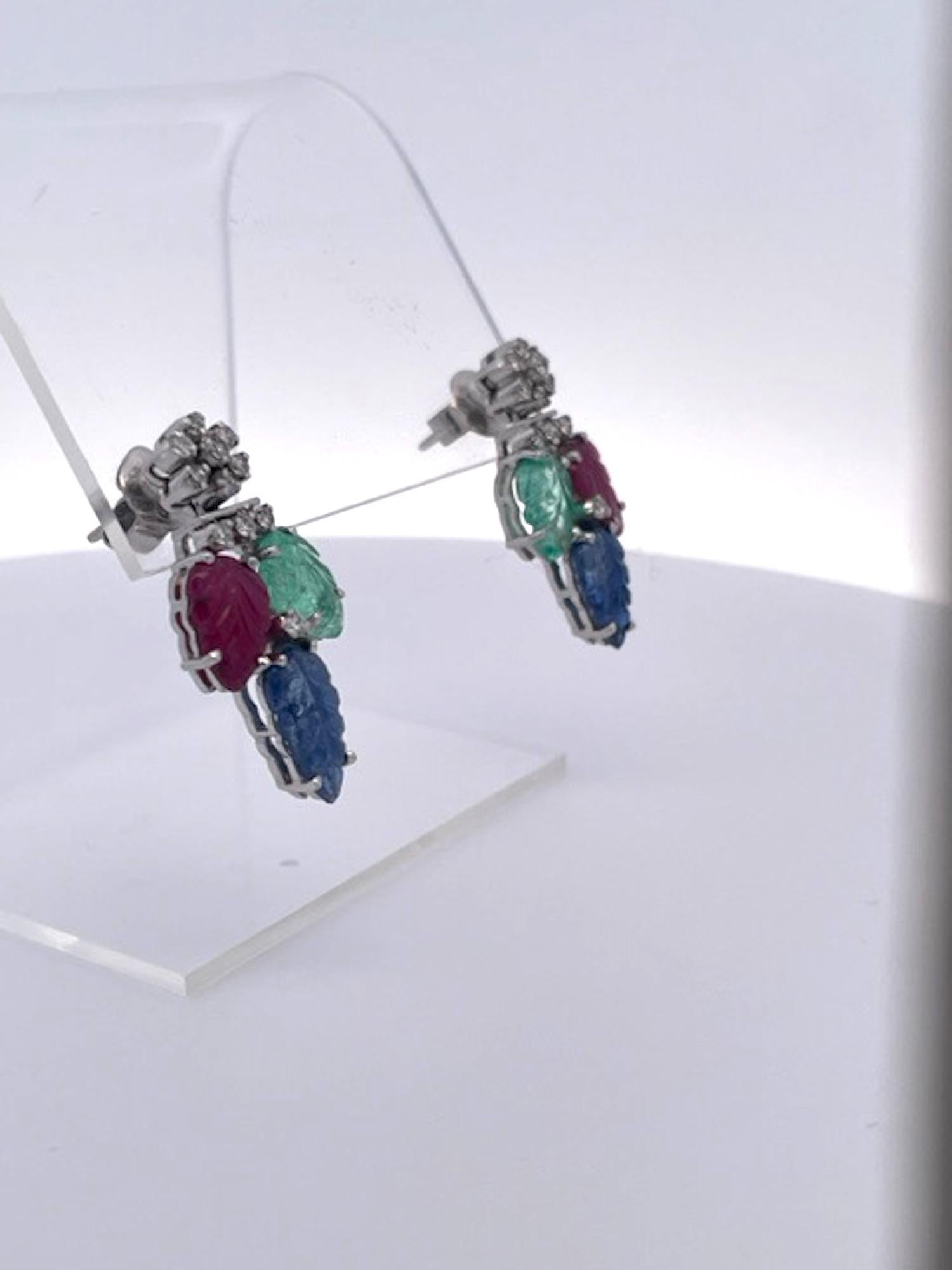 Art Deco Tutti Frutti Earrings 14K For Sale