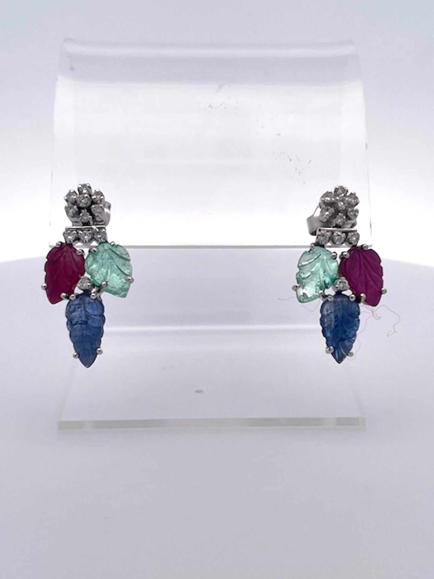 Round Cut Tutti Frutti Earrings 14K For Sale