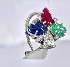 Tutti Frutti Art Deco Earrings in 18K White Gold with Gemstones