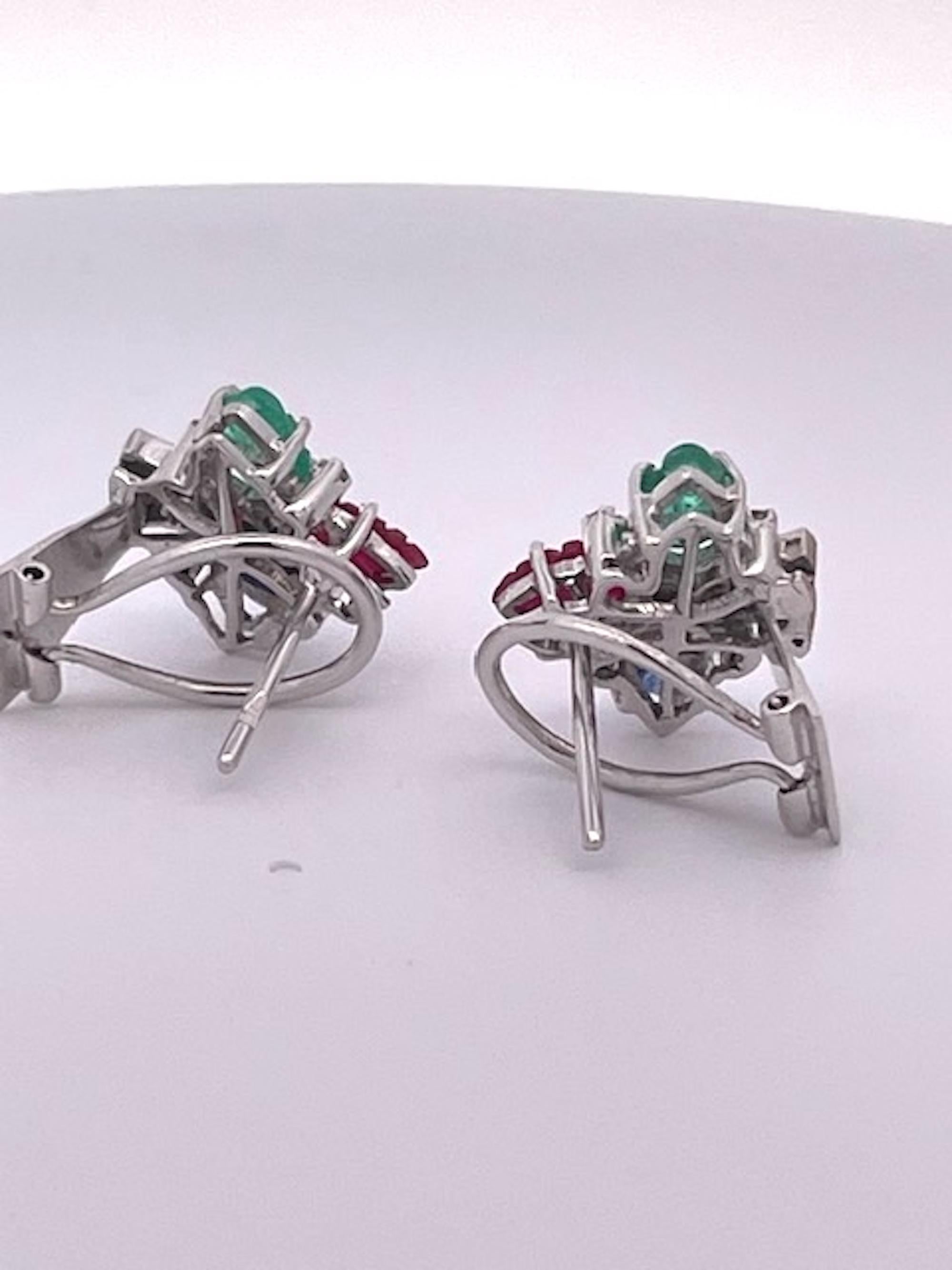 Tutti Frutti Earrings 18k White Gold In Excellent Condition For Sale In North Hollywood, CA