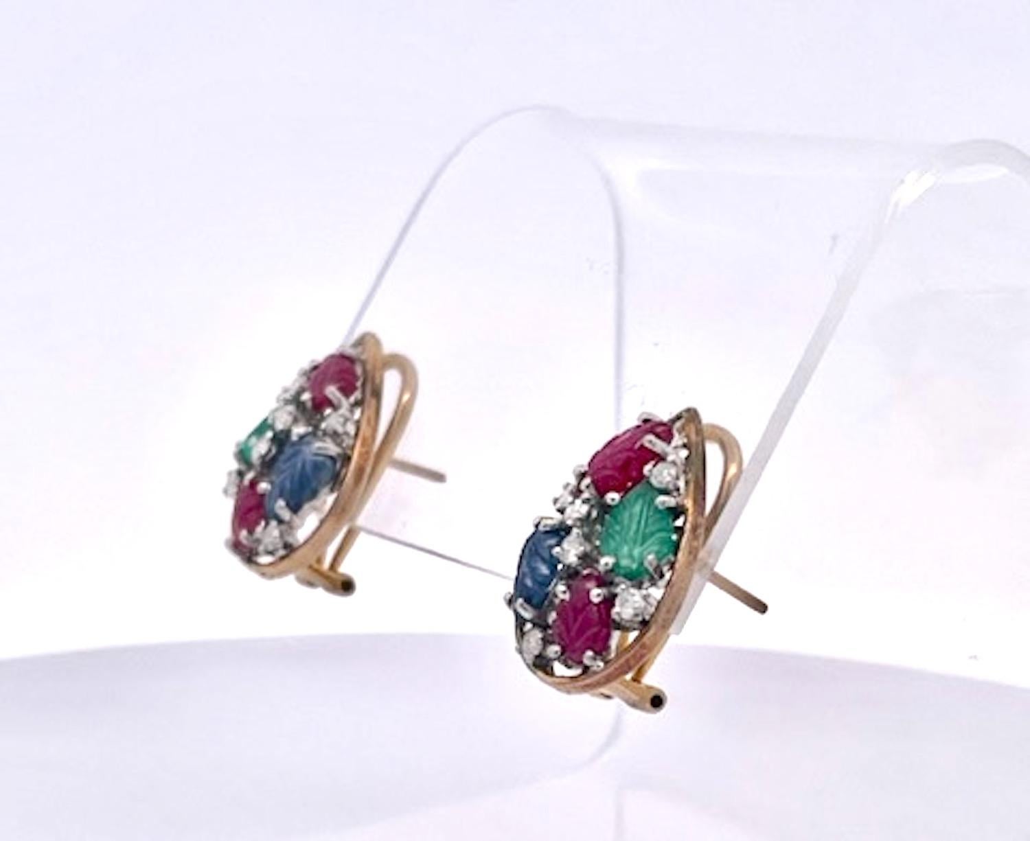 Tutti Frutti Earrings and Ring a set 14K For Sale 6