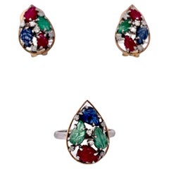 Tutti Frutti Earrings and Ring a set 14K