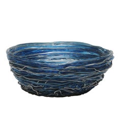 Tutti Frutti I Medium Resin Basket in Clear Blue and Silver by Gaetano Pesce