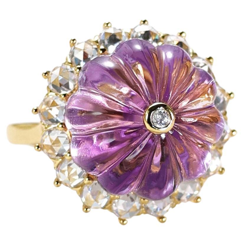 Anillo de Cóctel Tutti Frutti Inspirado en el Art Decó Amatista Natural Melón Tallado