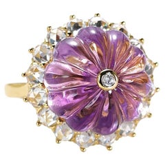 Tutti Frutti Inspired Art Deco Natural Amethyst Melon Carved Cocktail Ring