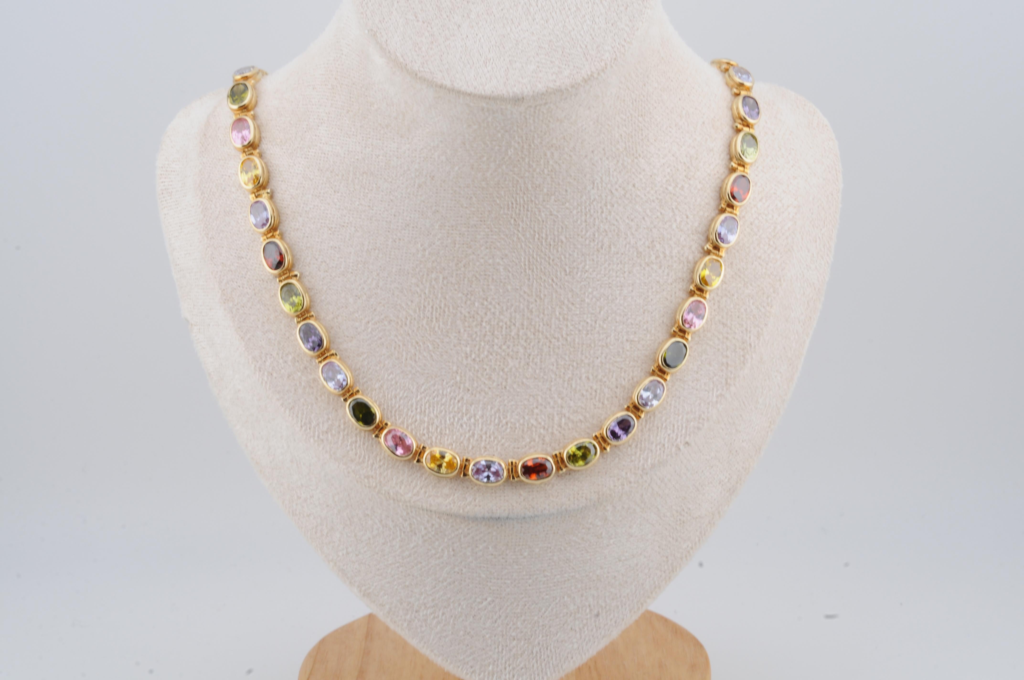 Multi-Tutti Frutti Necklace with 45 Oval-Cut Gemstones in 18k Yellow Gold

Vibrant and playful, this stunning 