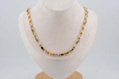 Tutti Frutti Multi Gemstone Necklace in 18k Yellow Gold  45 Oval-Cut Stones