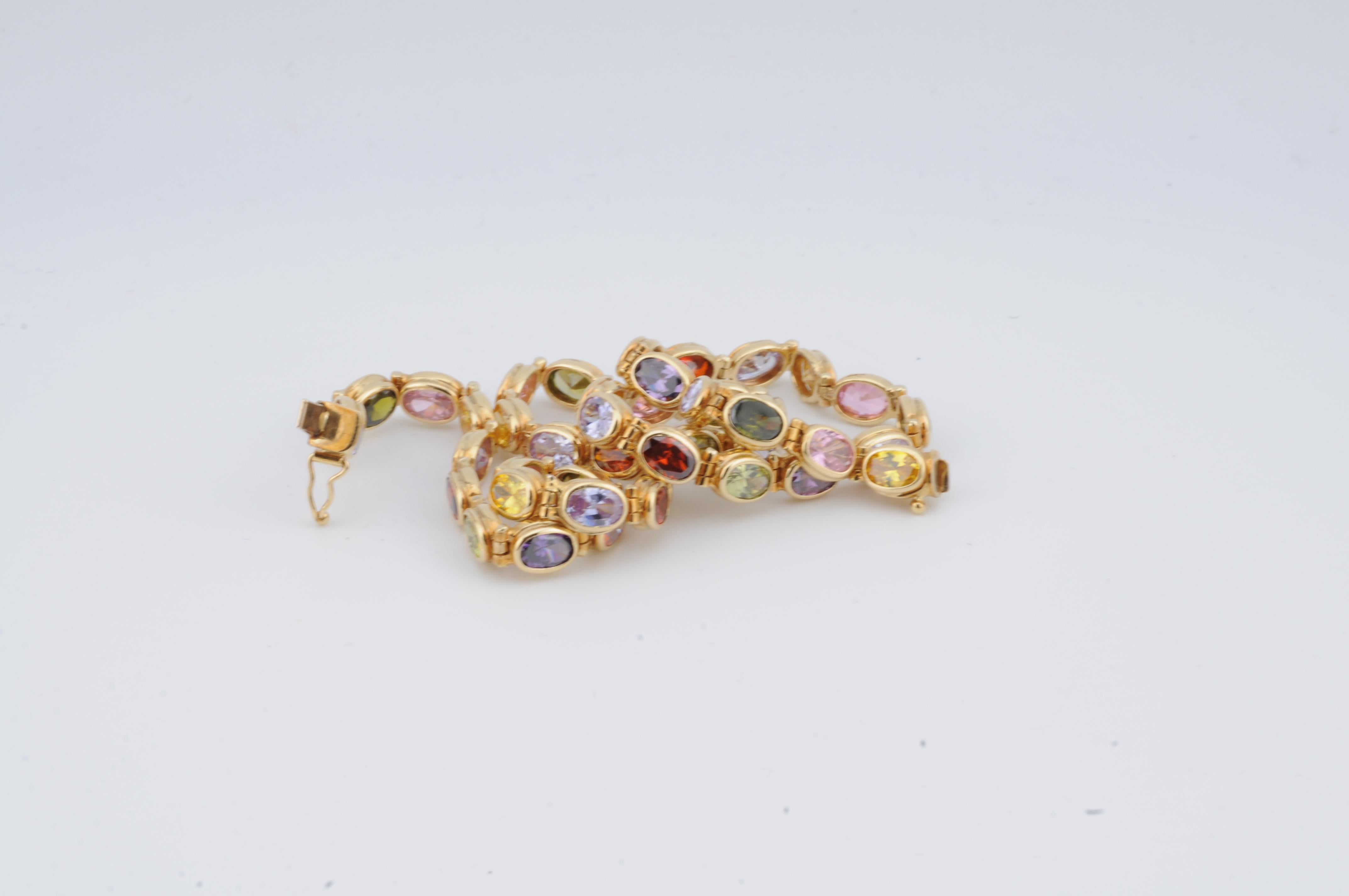 Femenino o masculino Tutti Frutti Multi Gemstone Necklace in 18k Yellow Gold  45 Oval-Cut Stones en venta