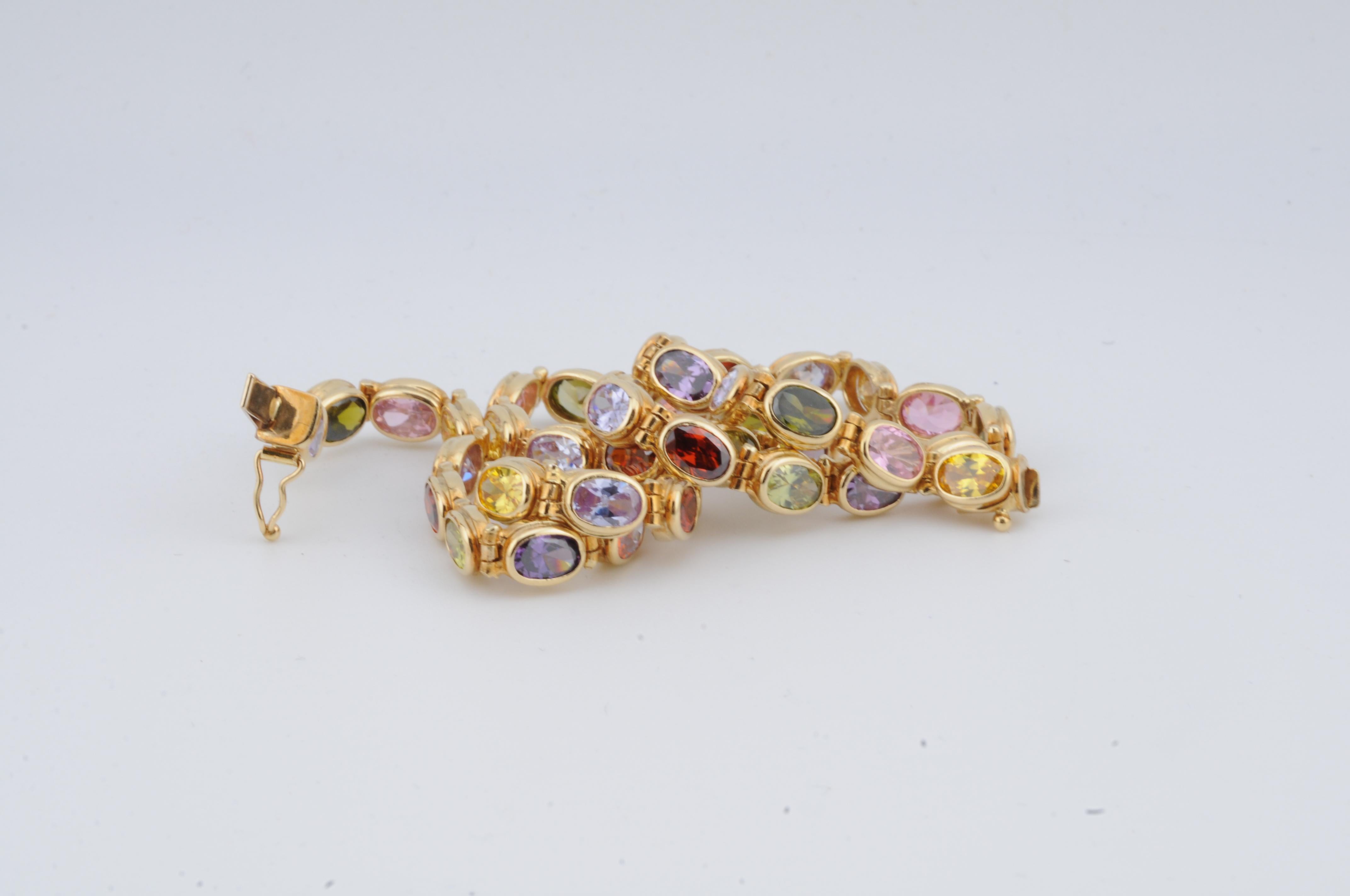 Tutti Frutti Multi Gemstone Necklace in 18k Yellow Gold  45 Oval-Cut Stones en venta 1