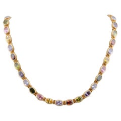 Tutti Frutti Multi Gemstone Necklace in 18k Yellow Gold  45 Oval-Cut Stones
