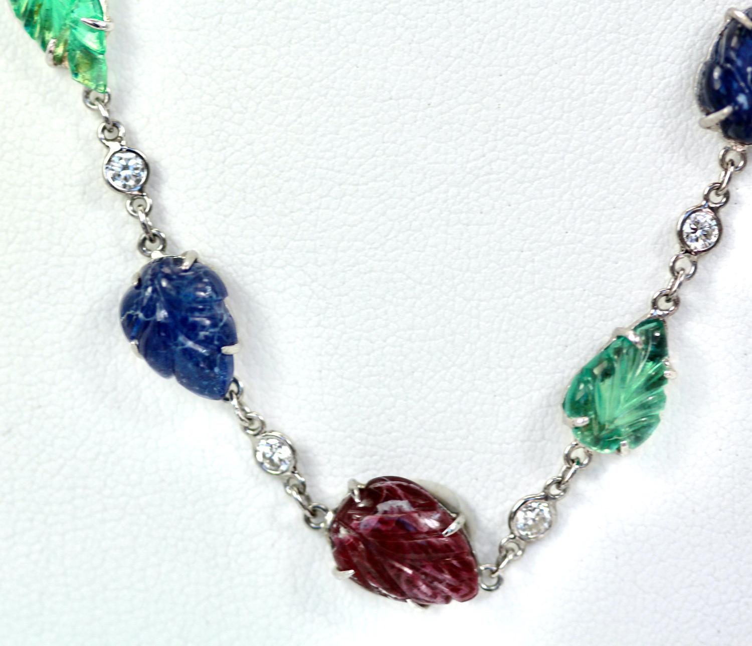 I adore Tutti Frutti pieces but the originals by Cartier etc. are out of the price range for most.  I am always on the lookout for these pieces.  This necklace I had made for me as I collected carved gemstones in Ruby, Sapphire and Emerald and I