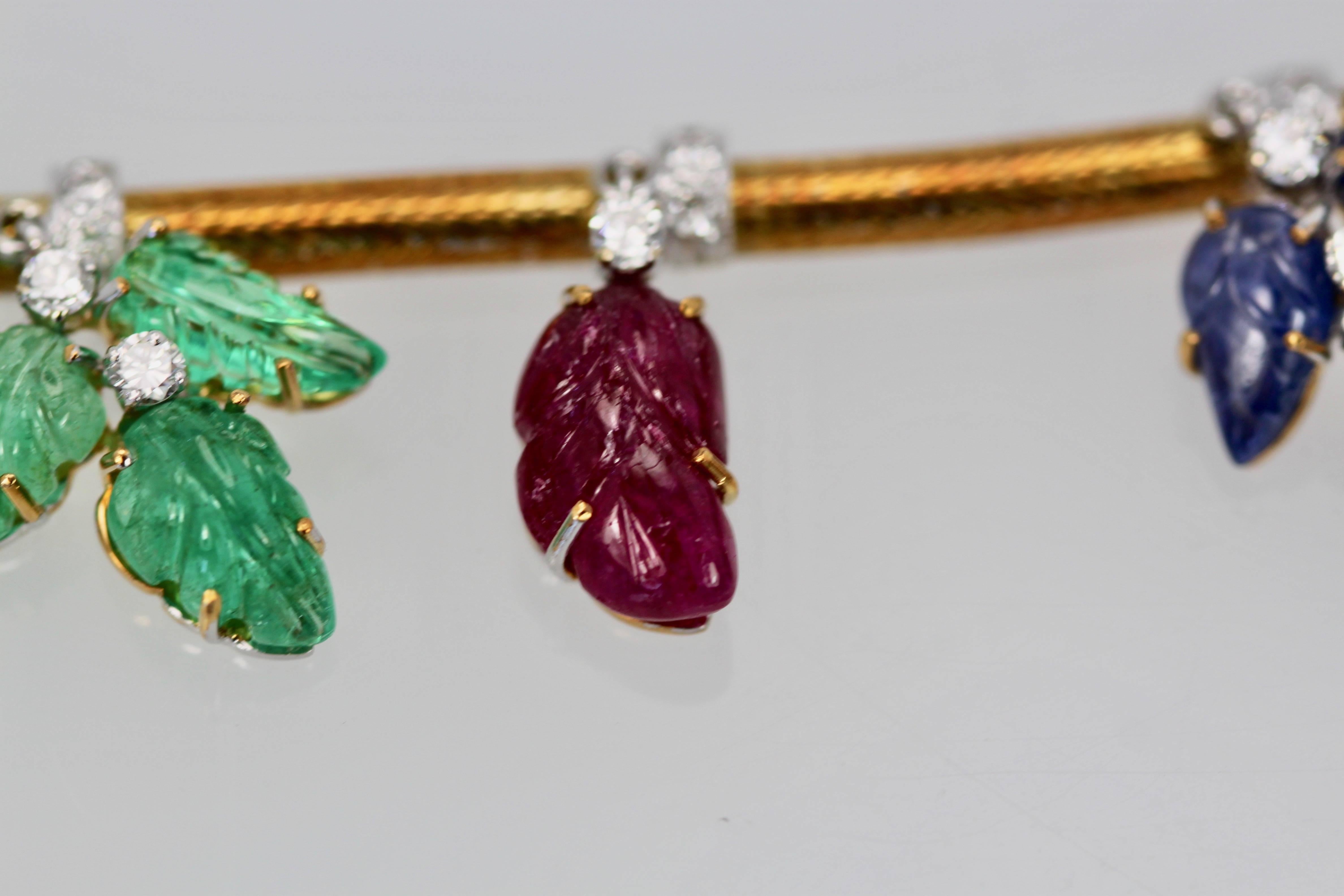 Necklace Diamonds Carved Emeralds, Rubies, Sapphires 18 Karat Gold 5