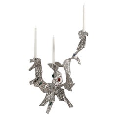 Tutti Frutti Nickel Candelabra in Brass & Semi Precious Stones