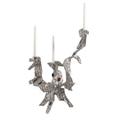 Tutti Frutti Nickel Candelabra in Brass & Semi Precious Stones