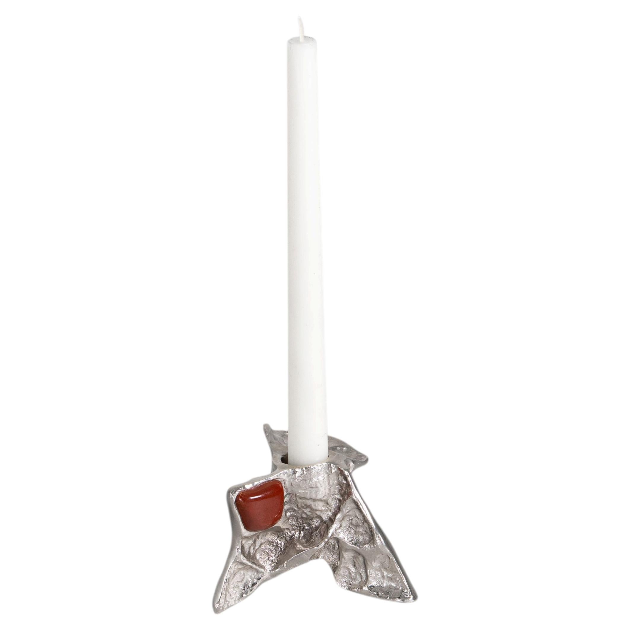 Decorative Brass Candle Holder, Tutti Frutti Nickel Small , Viya by Vikram Goyal
