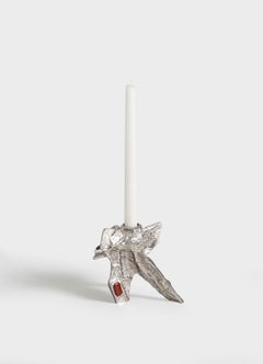 Tutti Frutti Nickel Candle Stand Large en laiton et pierres semi-précieuses