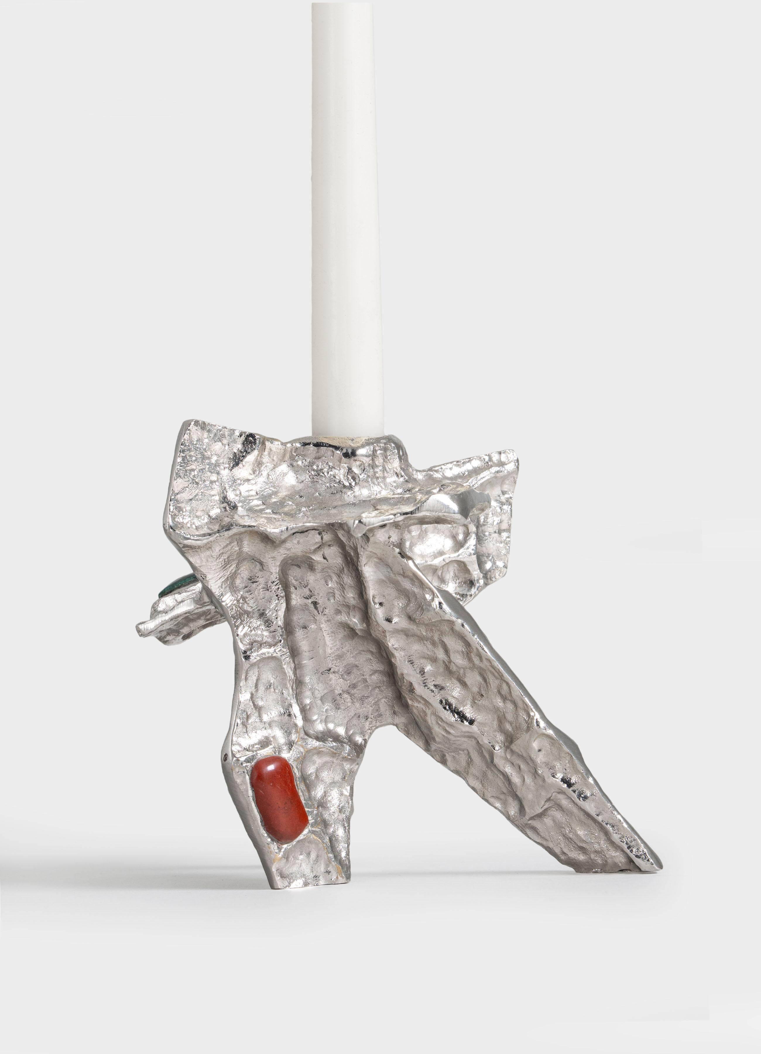 Tutti Frutti Nickel Candle Stand Large aus Messing und Halbedelsteinen im Zustand „Neu“ im Angebot in Noida, DL