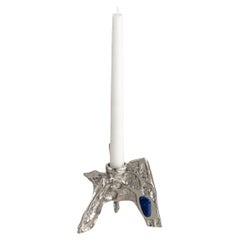 Tutti Frutti Nickel Candle Stand Medium en laiton et pierres semi-précieuses