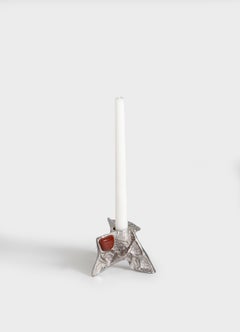 Tutti Frutti Nickel Candle Holder Small in Brass & Semi Precious Stones