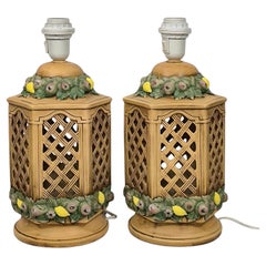 Tutti-Frutti Pair of Italian Ceramic Table Lamps, Fruit Decor, Hand-Painted