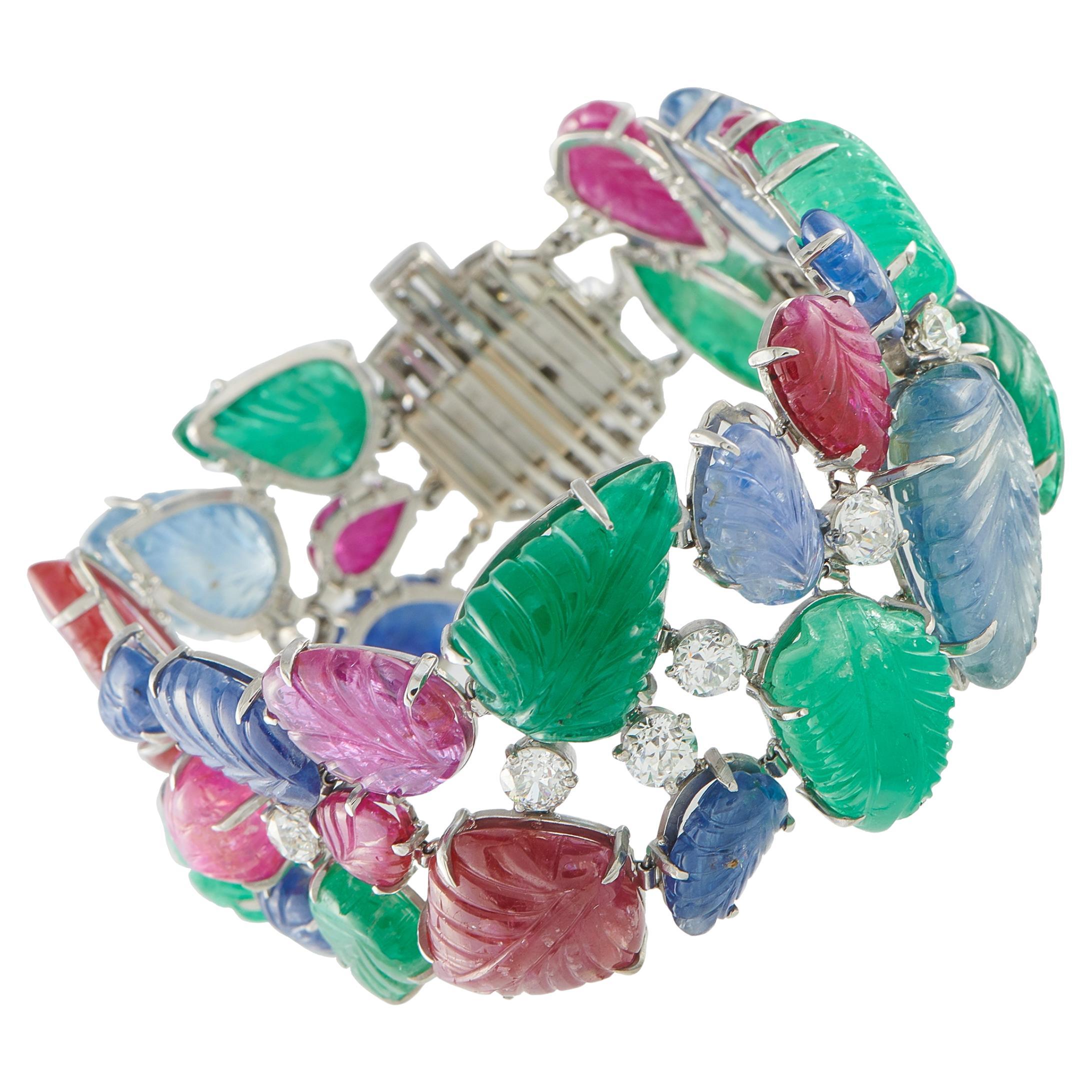 Tutti Frutti Platinum 9.50ct Diamond, Emerald, Sapphire Bracelet