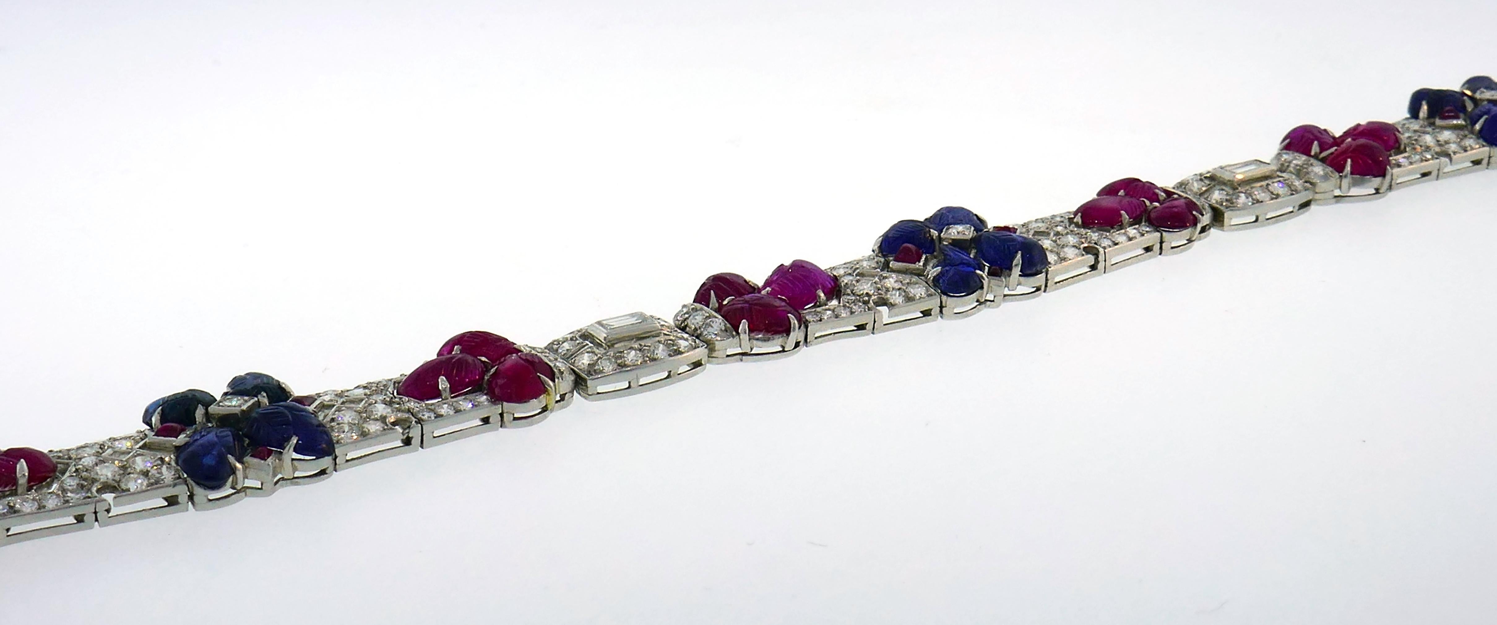Tutti Frutti Platinum Bracelet with Sapphire Ruby Diamond Art Deco 2