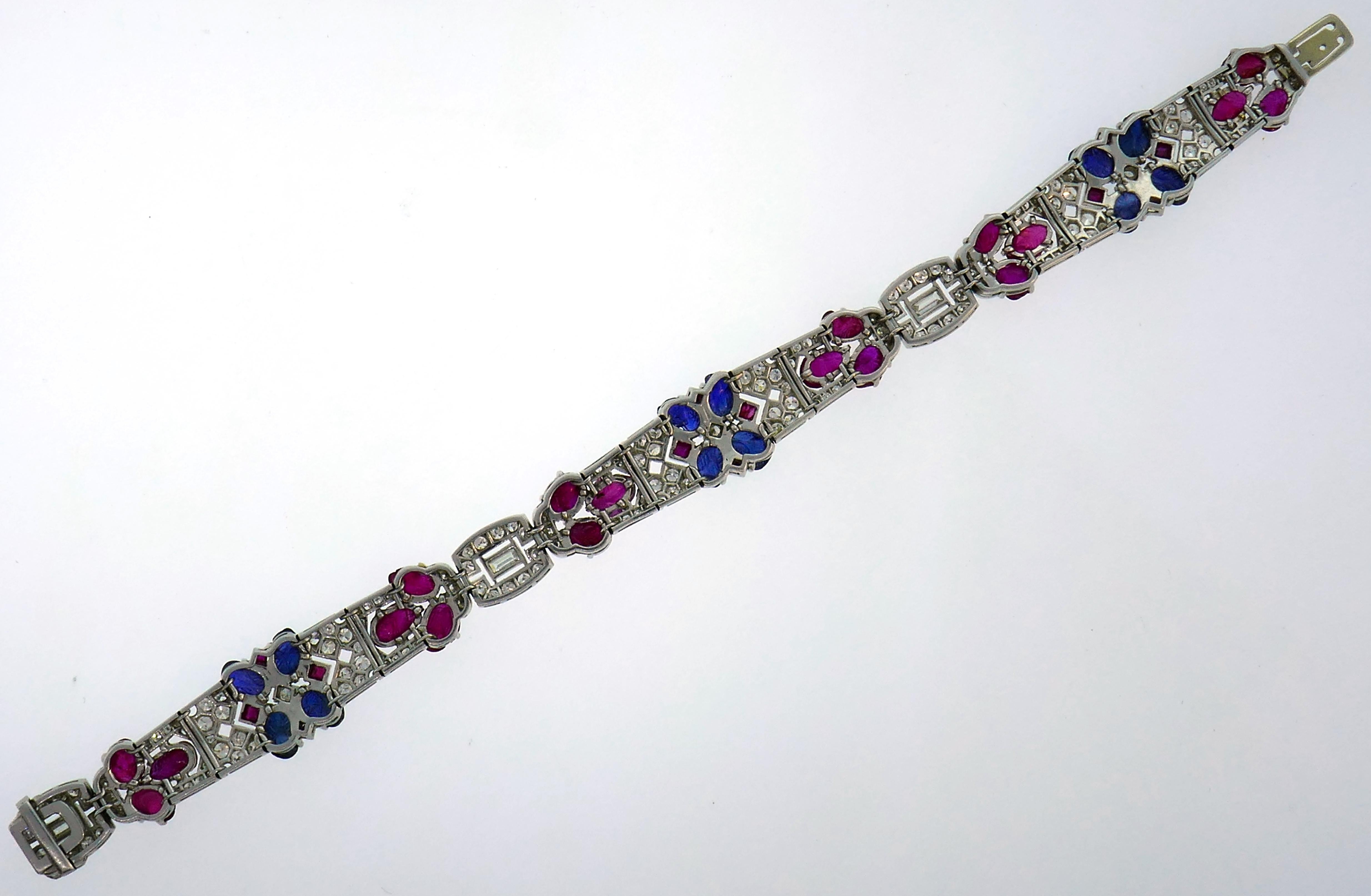 Tutti Frutti Platinum Bracelet with Sapphire Ruby Diamond Art Deco 3