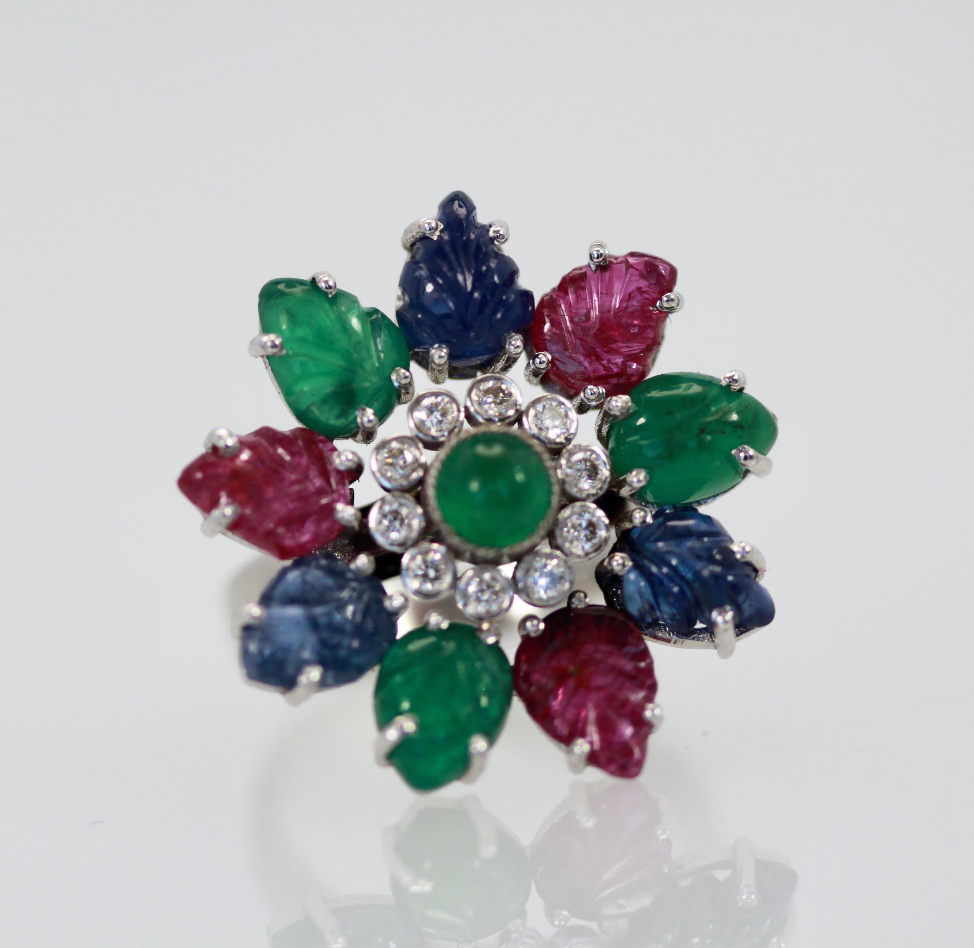 Tutti Frutti Ring, Emeralds, Rubies, Sapphires and Diamonds For Sale 2