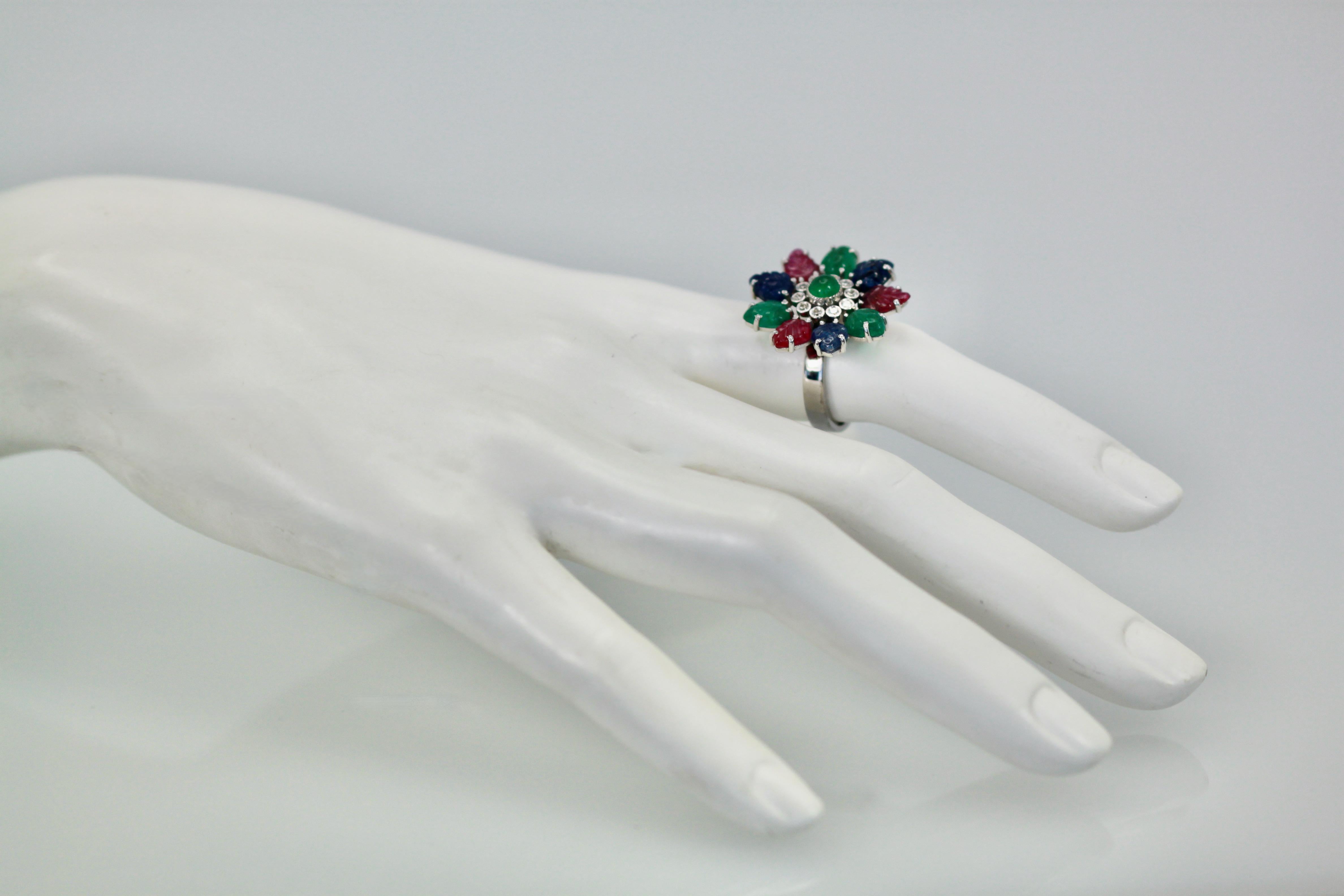 Tutti Frutti Ring, Emeralds, Rubies, Sapphires and Diamonds For Sale 3