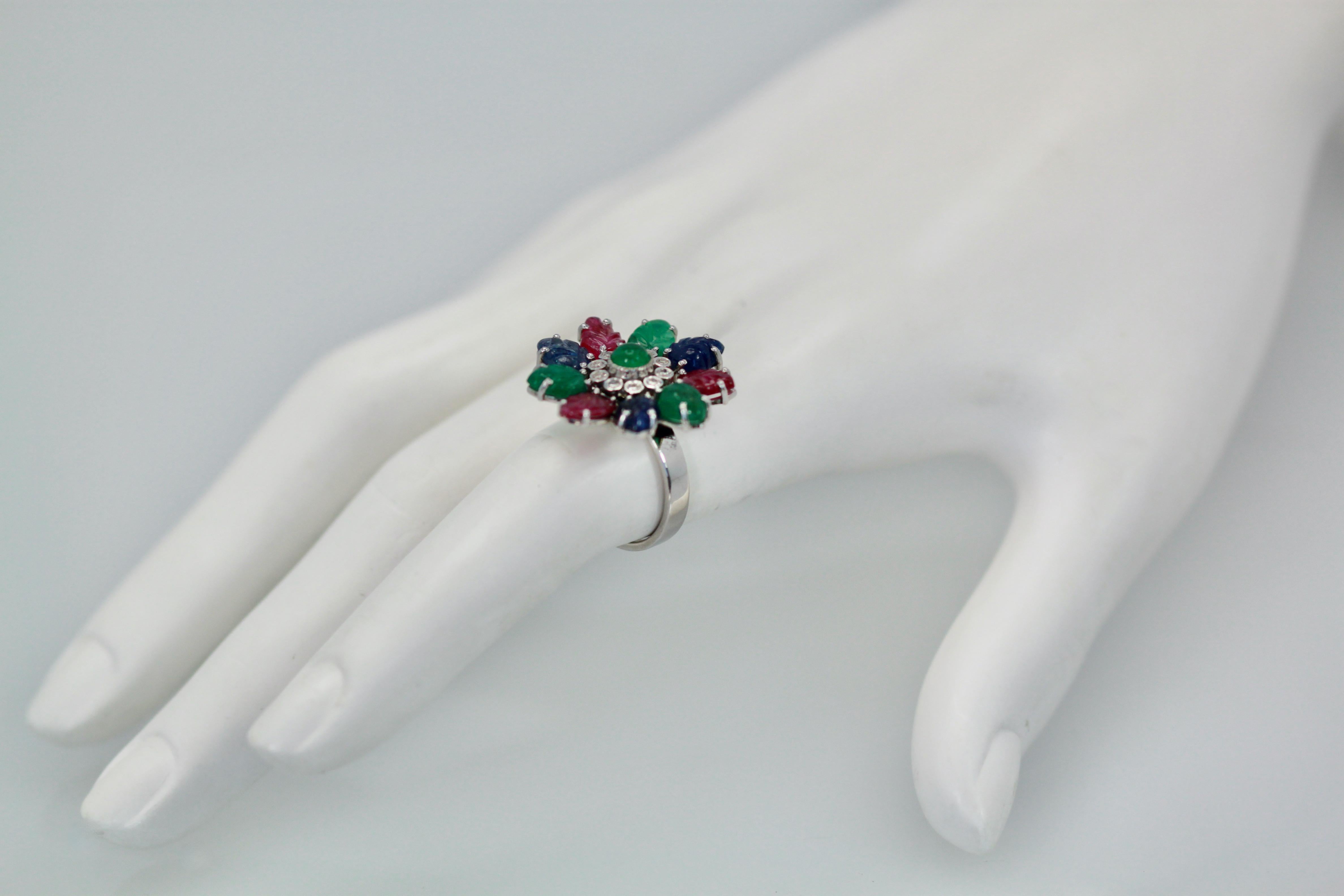 Tutti Frutti Ring, Emeralds, Rubies, Sapphires and Diamonds For Sale 1