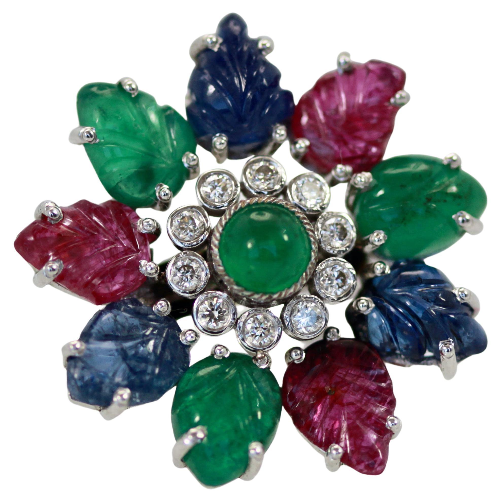 Tutti Frutti Ring, Emeralds, Rubies, Sapphires and Diamonds For Sale
