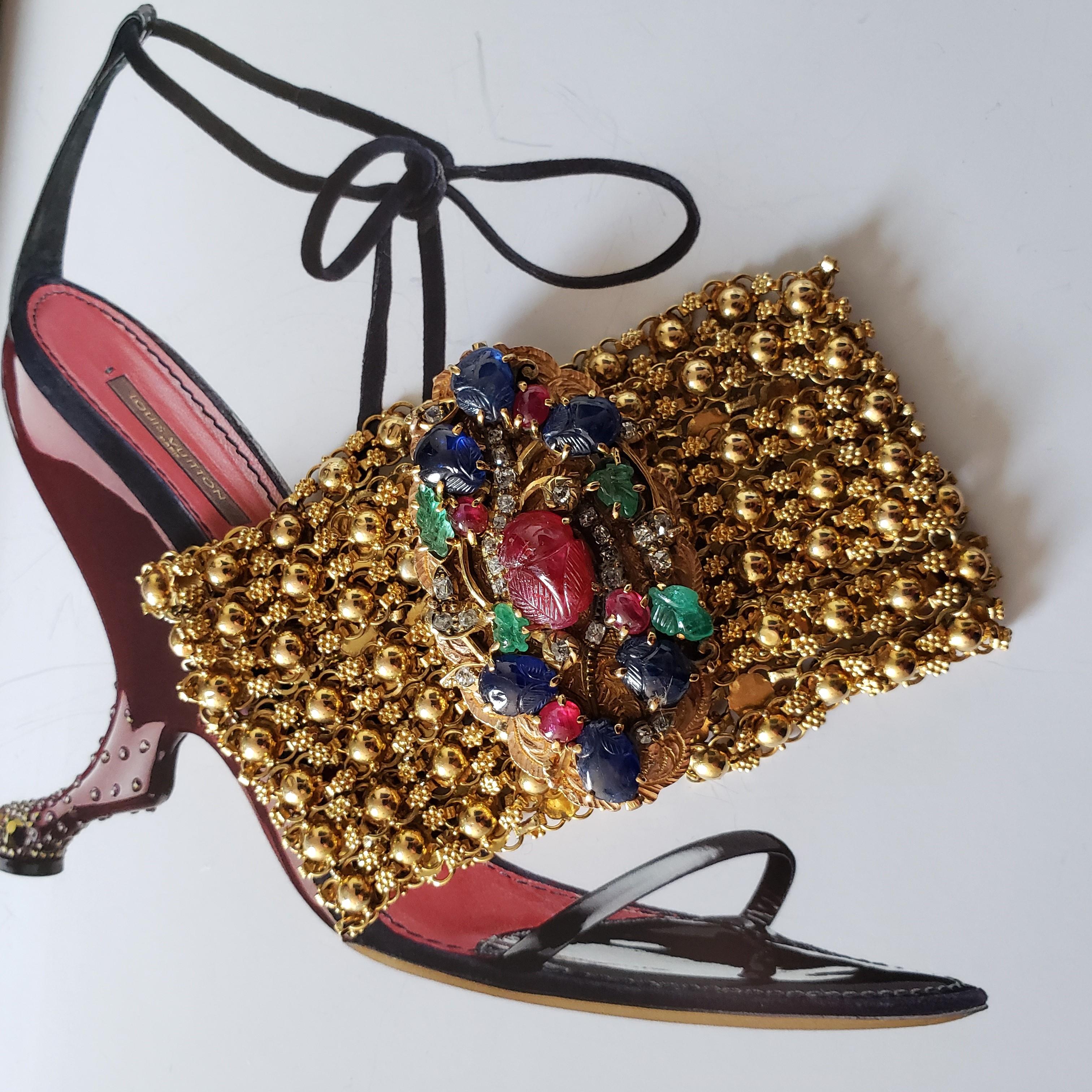 Tutti Frutti Rubini Zaffiri Smeraldi Diam  Bracciale realizzato in oro giallo 20 carati in vendita 4