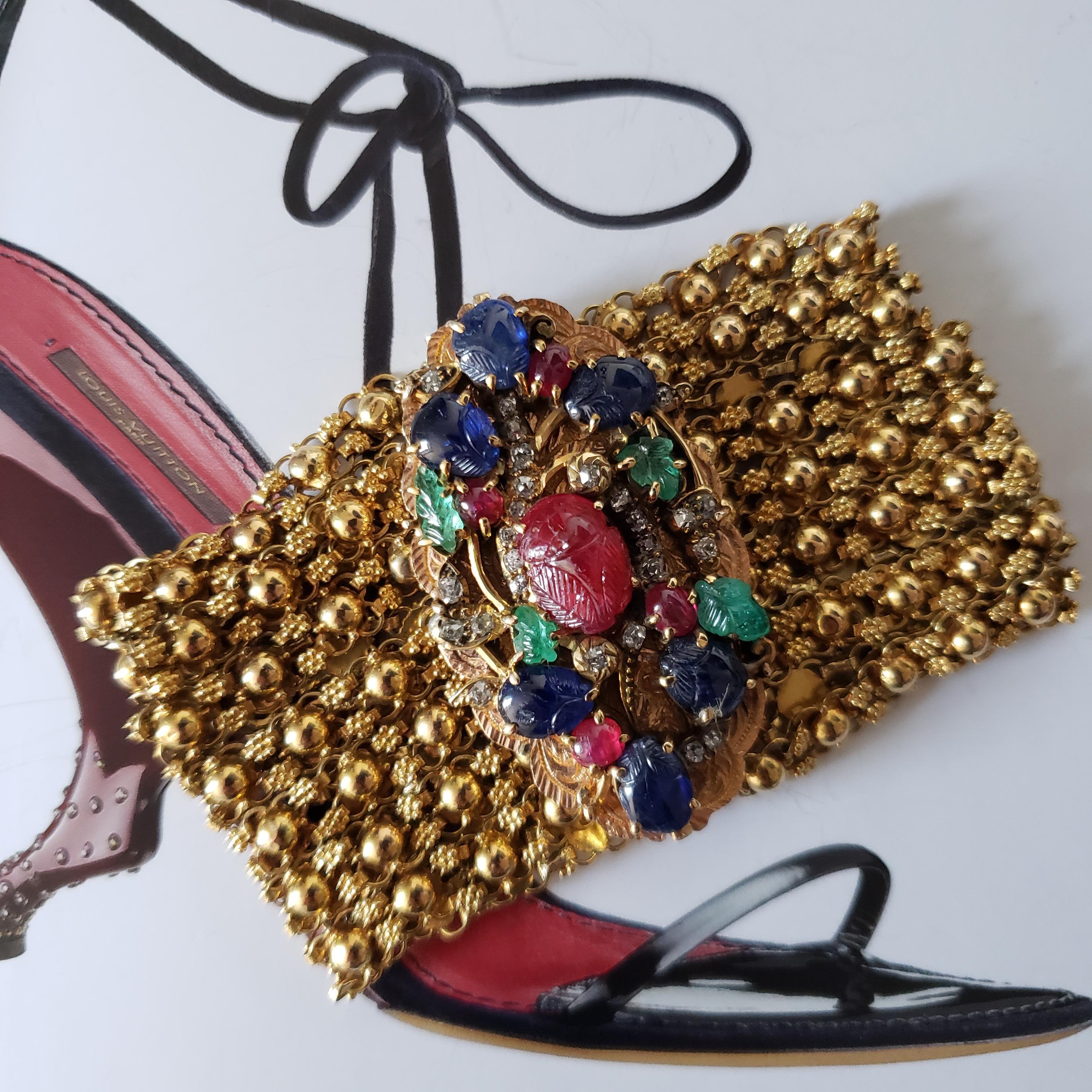 Tutti Frutti Rubini Zaffiri Smeraldi Diam  Bracciale realizzato in oro giallo 20 carati in vendita 10