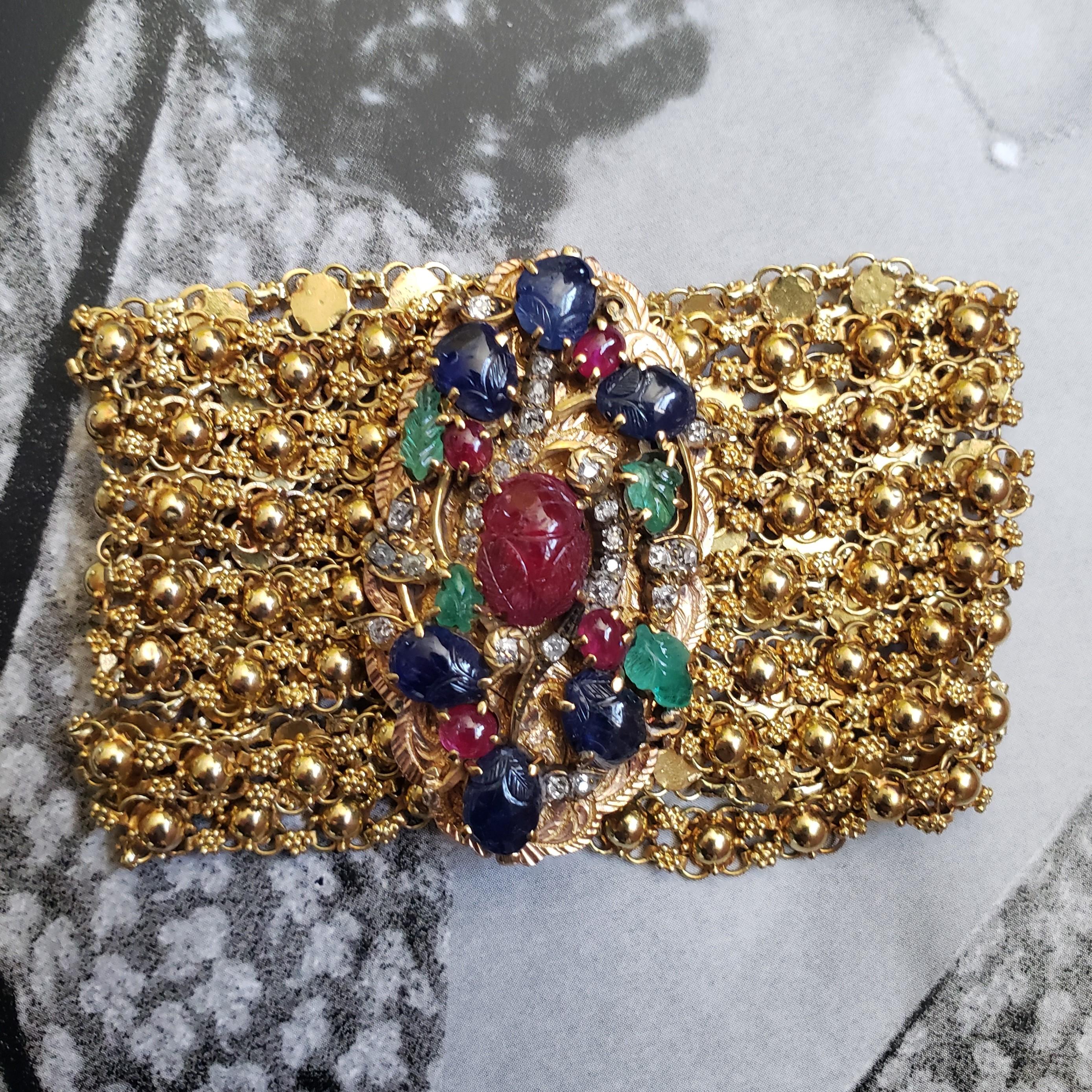 Tutti Frutti Rubini Zaffiri Smeraldi Diam  Bracciale realizzato in oro giallo 20 carati in vendita 12