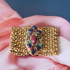 Tutti Frutti Rubíes Zafiros Esmeraldas Diam  Pulsera de oro amarillo de 20 quilates