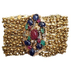 Tutti Frutti Rubini Zaffiri Smeraldi Diam  Bracciale realizzato in oro giallo 20 carati