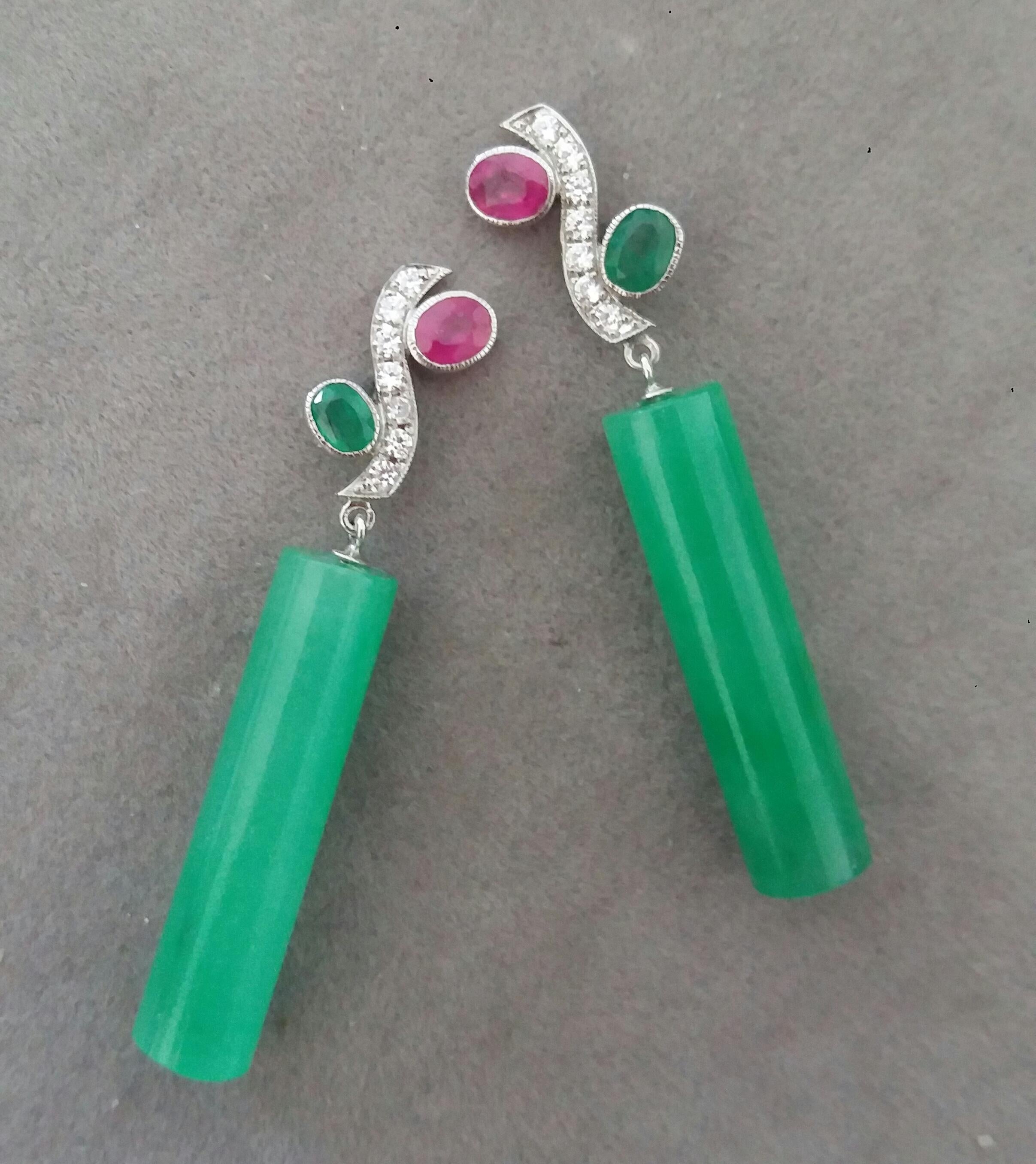 Art Deco Tutti Frutti Rubies Sapphires Emeralds Gold Diamonds Jade Cylinders Earrings For Sale