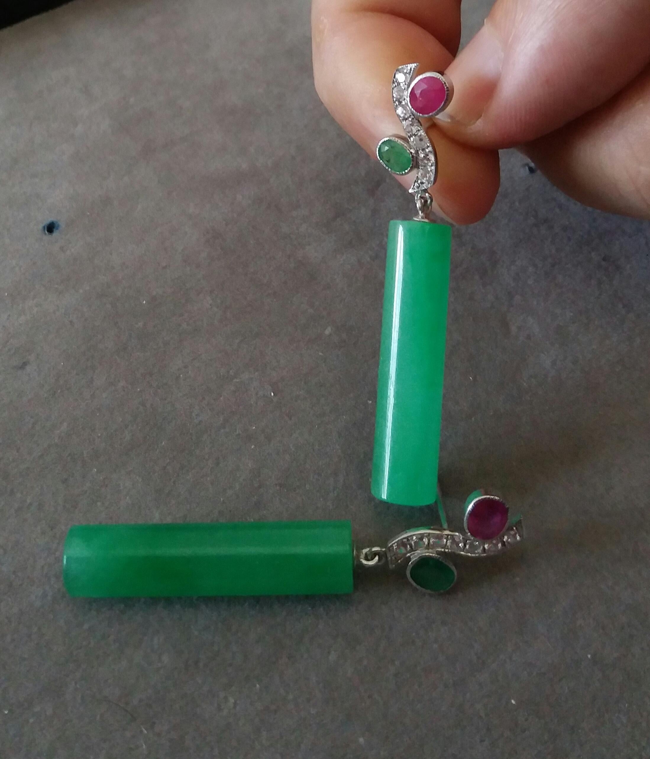 Tutti Frutti Rubies Sapphires Emeralds Gold Diamonds Jade Cylinders Earrings In Good Condition For Sale In Bangkok, TH