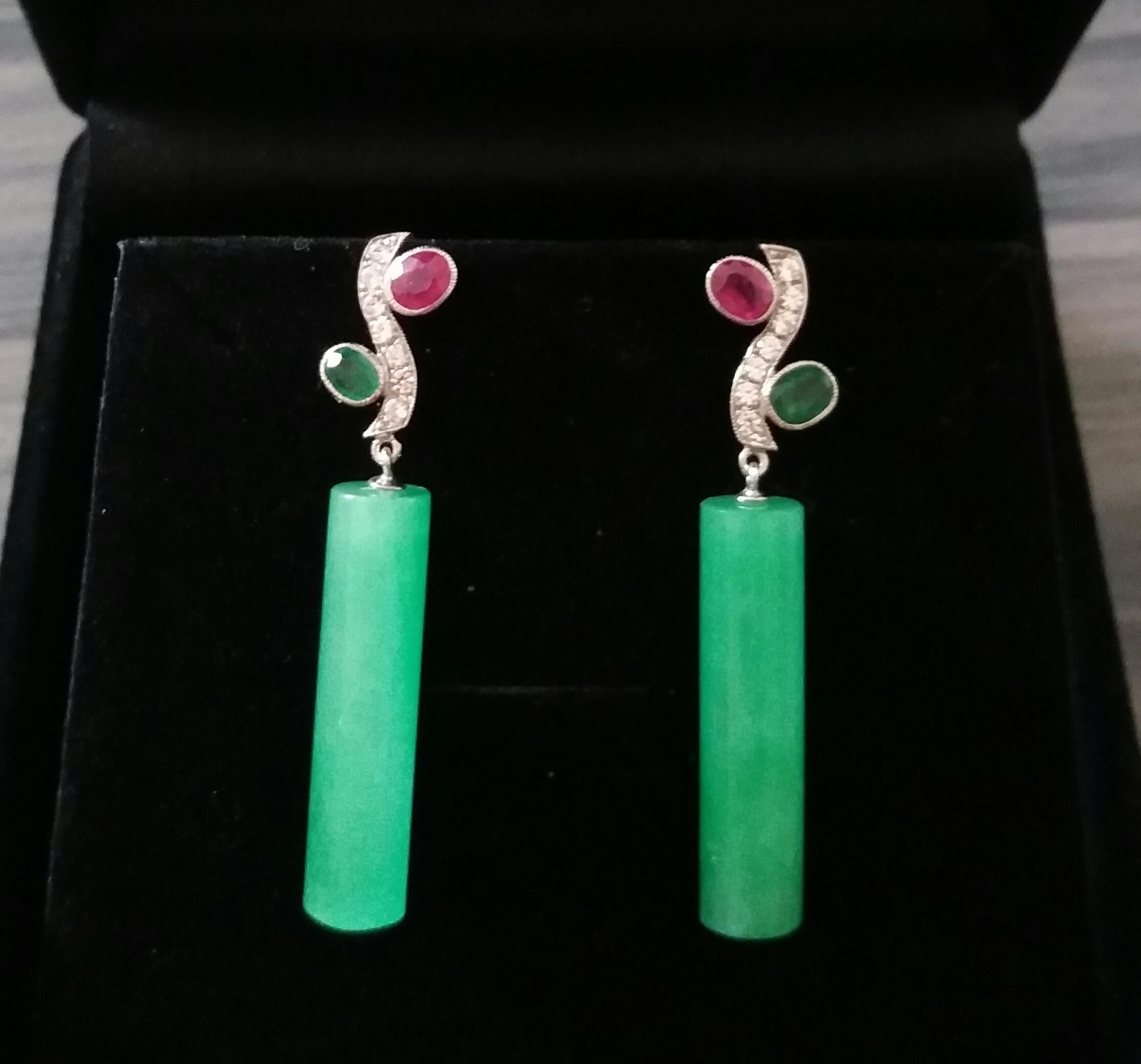 Women's or Men's Tutti Frutti Rubies Sapphires Emeralds Gold Diamonds Jade Cylinders Earrings For Sale