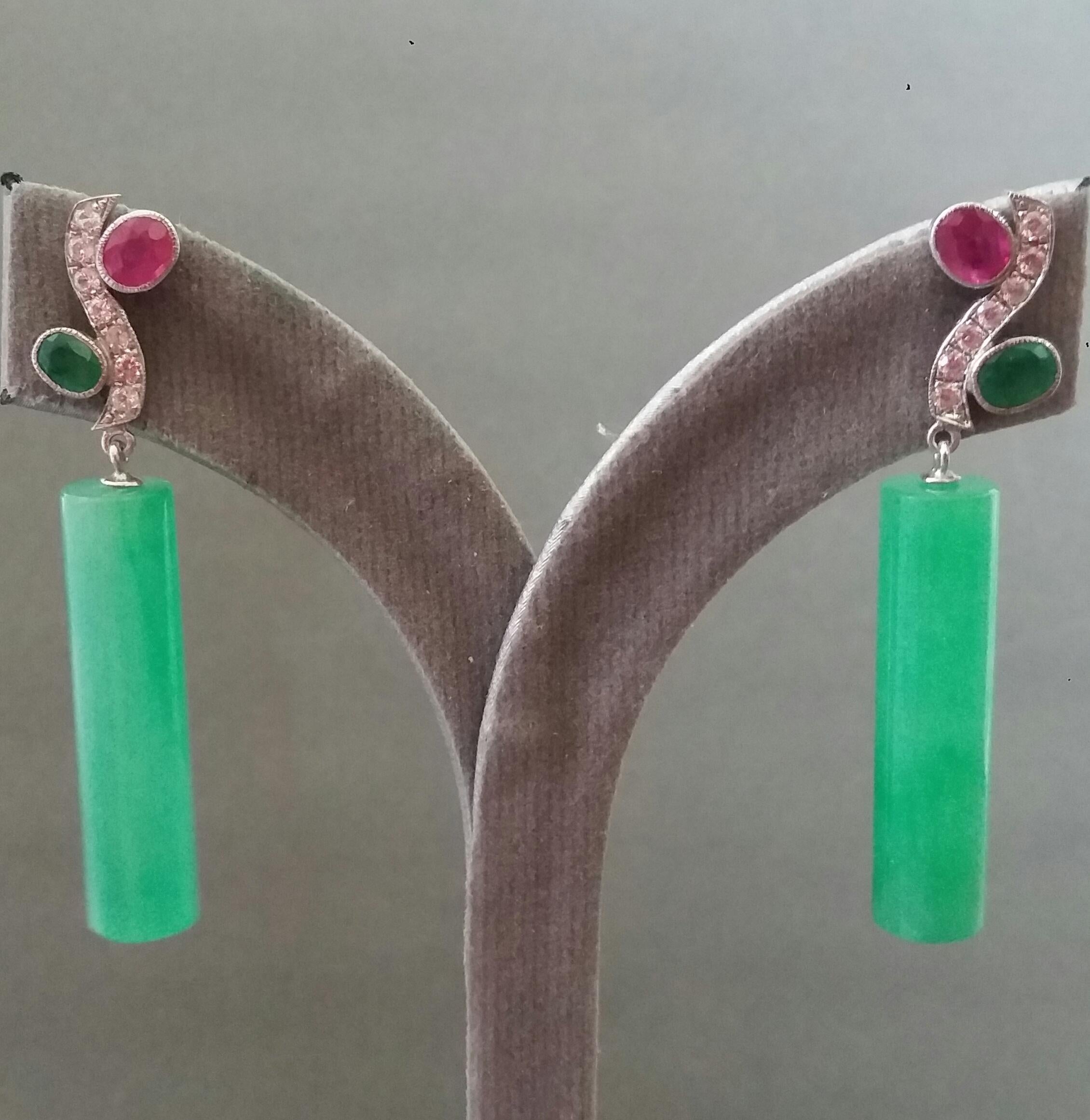 Tutti Frutti Rubies Sapphires Emeralds Gold Diamonds Jade Cylinders Earrings For Sale 2