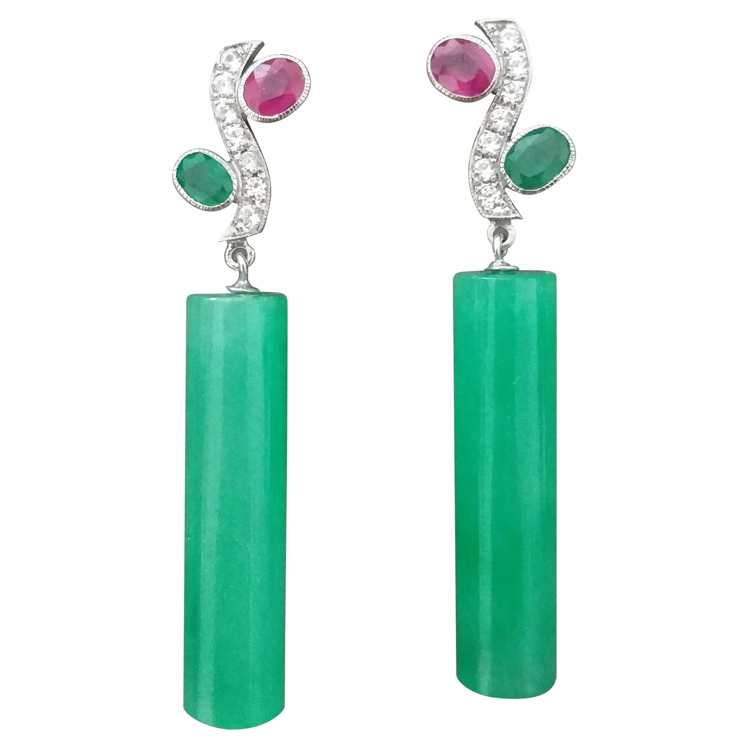 Tutti Frutti Rubies Sapphires Emeralds Gold Diamonds Jade Cylinders Earrings For Sale
