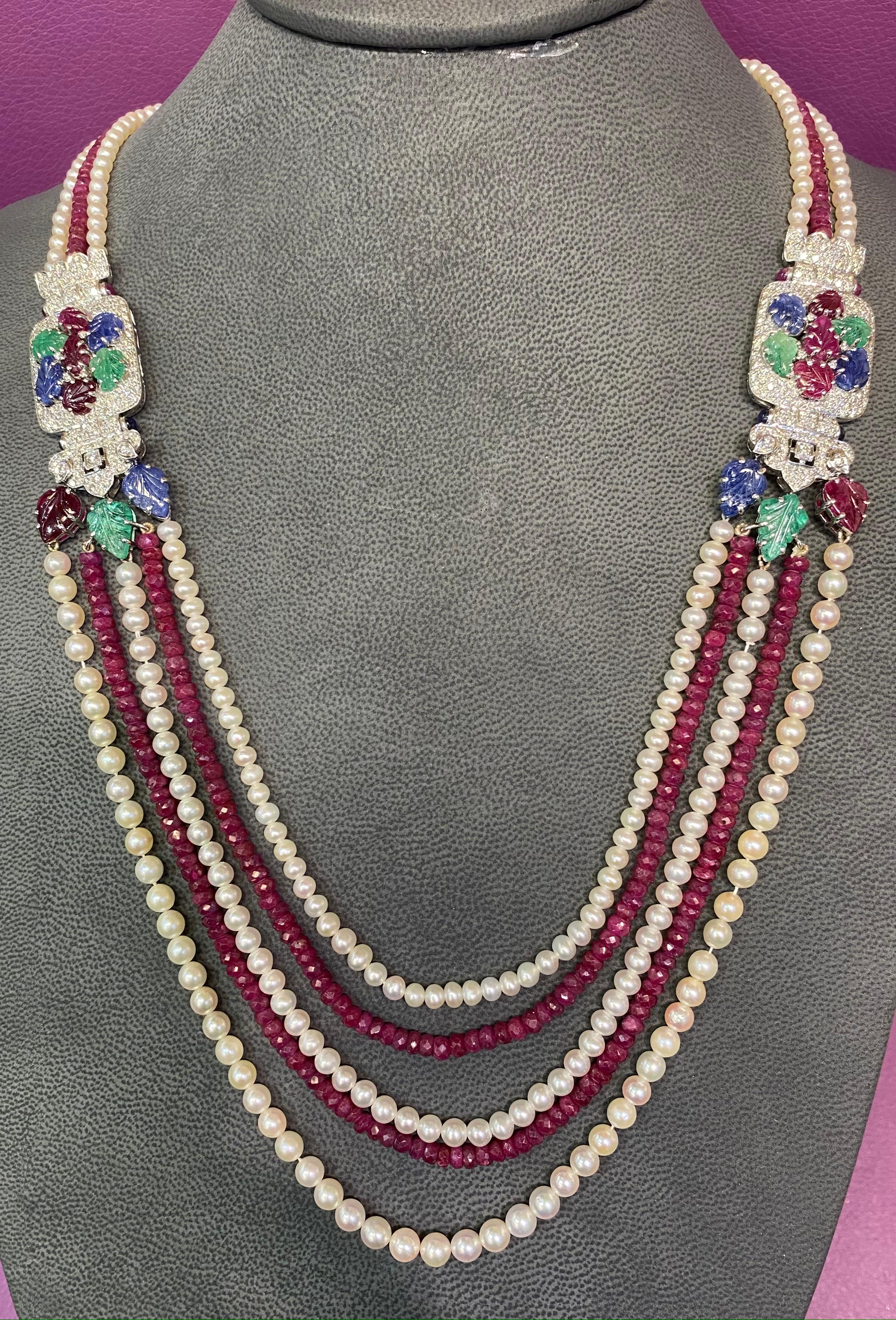 Tutti Frutti Ruby Bead and Cultured Pearl Necklace In Excellent Condition In New York, NY