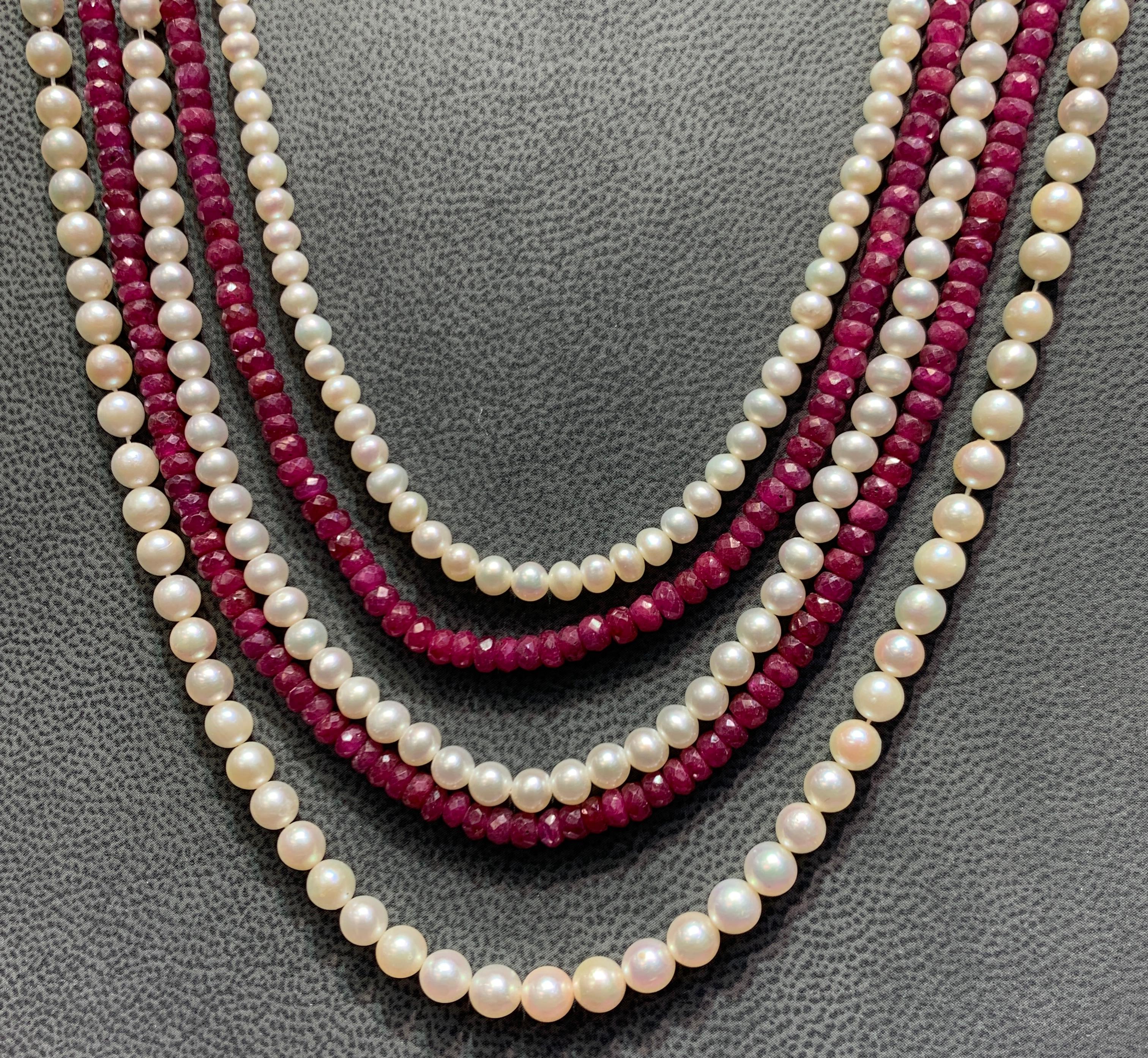Tutti Frutti Ruby Bead and Cultured Pearl Necklace 4