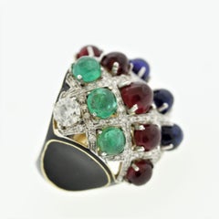 Tutti Frutti Ruby Emerald Sapphire Diamond Gold Cocktail Ring