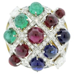 Tutti Frutti Ruby Emerald Sapphire Diamond Gold Cocktail Ring