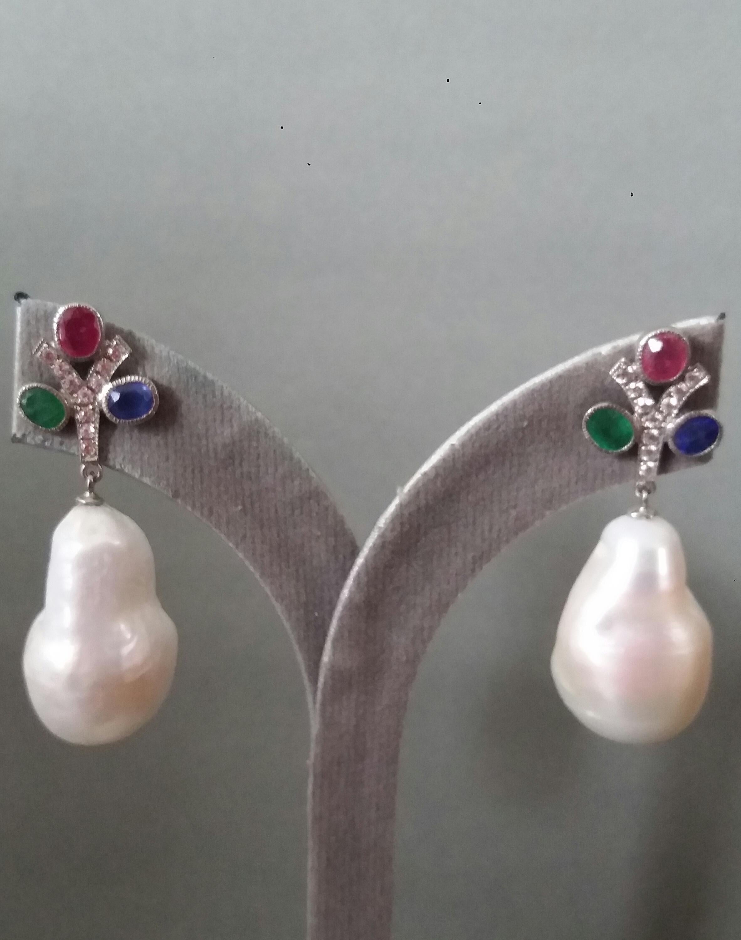 Tutti Frutti Ruby Sapphire Emerald Gold Diamonds Baroque Pearls Dangle Earrings For Sale 3